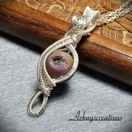 Agate Druzy Necklace, Wire Weave Jewelry