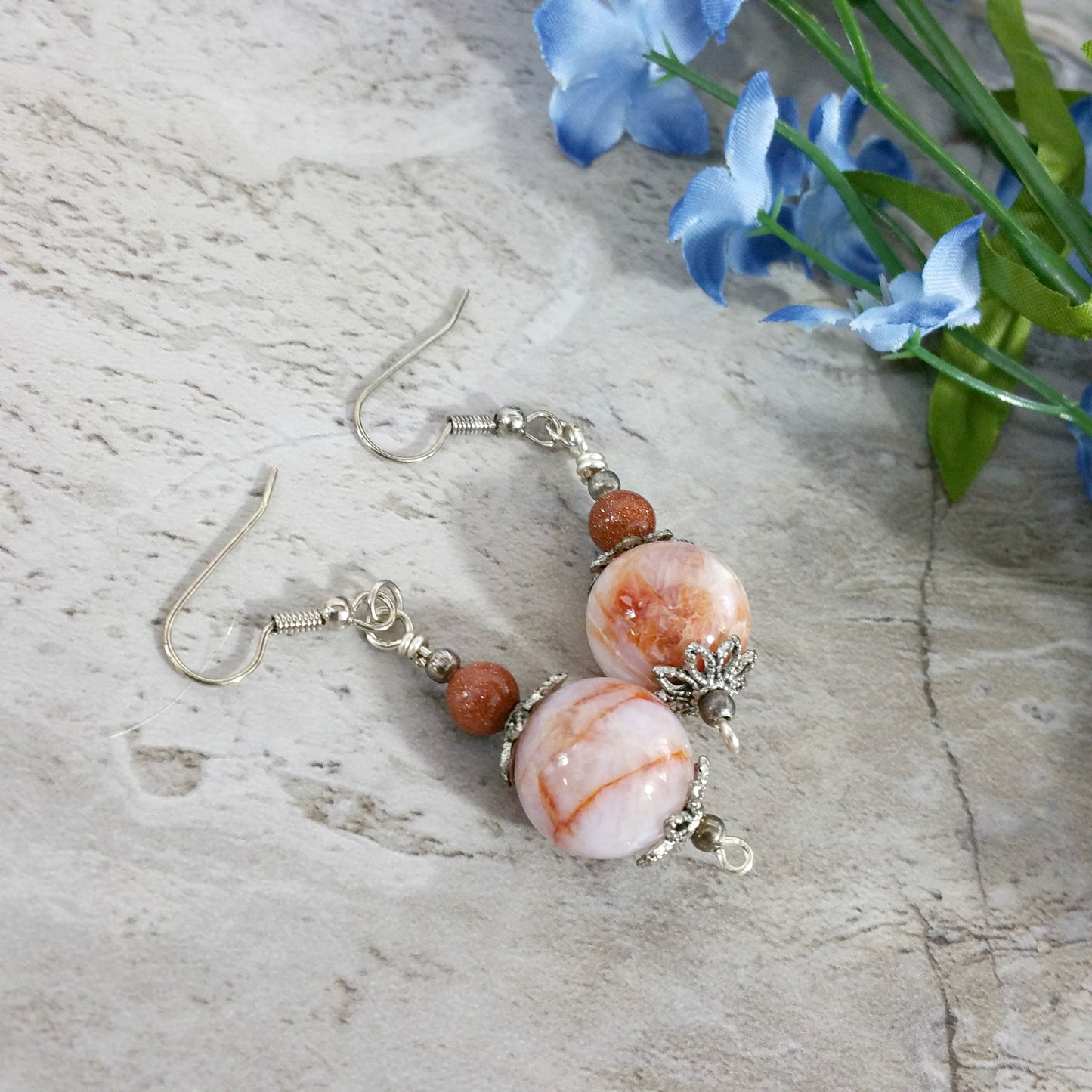 Womens Orange Agate Gemstone Earrings, Agate Jewelry