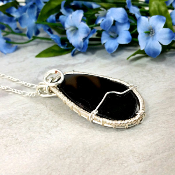 Agate Slice Pendant, Wire Wrapped Gemstone Necklace, Black Jewelry - Arkayscreations