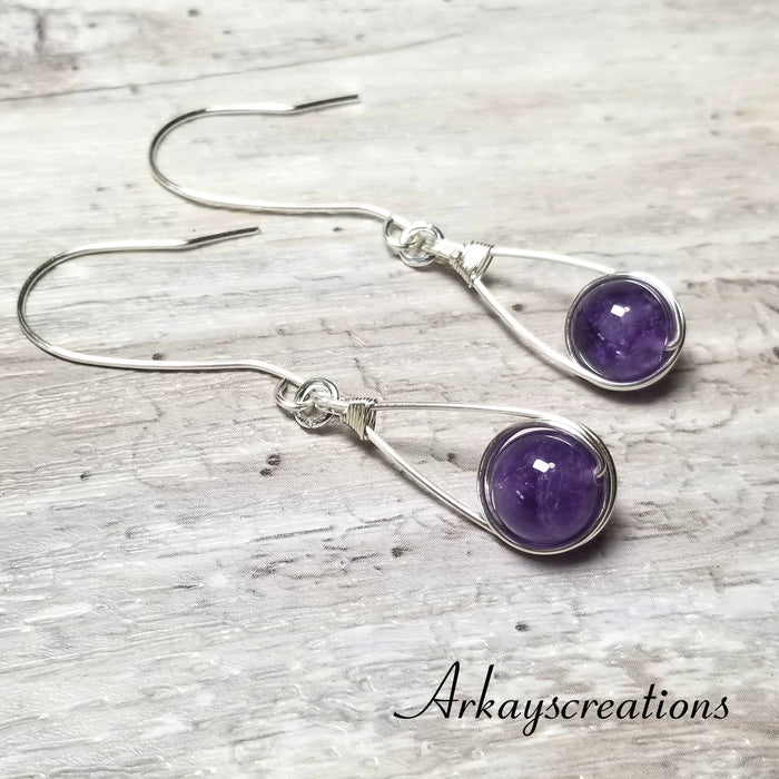 Amethyst Earrings Dangle, Dark Purple Jewelry - Arkayscreations