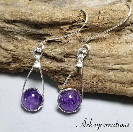 Amethyst Earrings Dangle, Dark Purple Jewelry - Arkayscreations