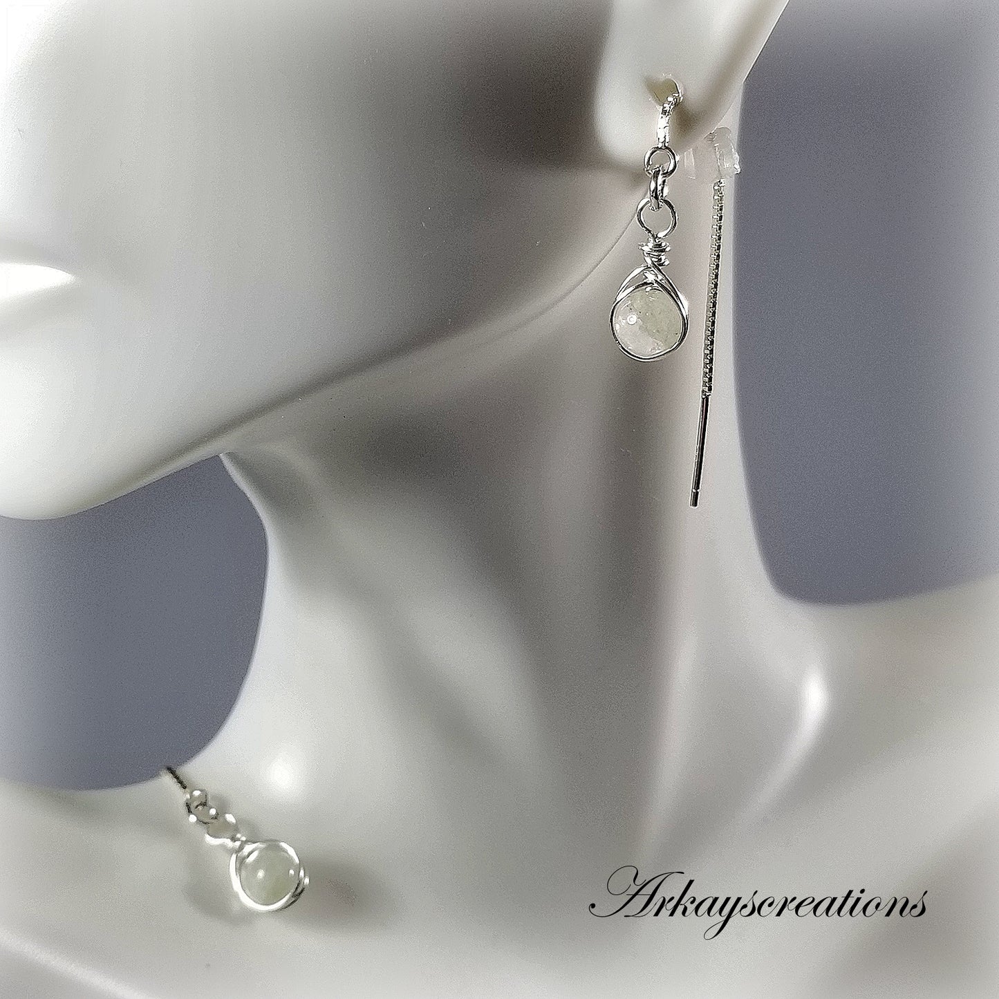 Aventurine Threader Earrings, Chain Earrings, Sterling Silver Jewelry