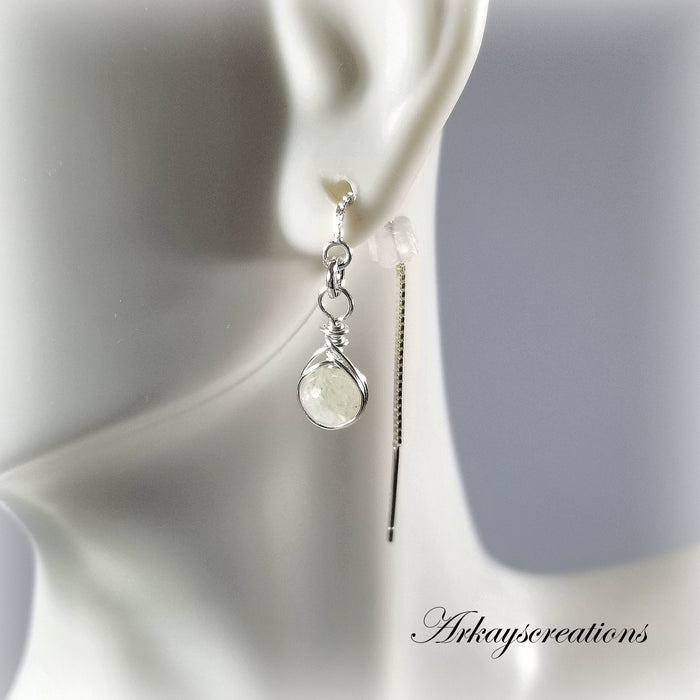 Aventurine Threader Earrings, Chain Earrings, Sterling Silver Jewelry