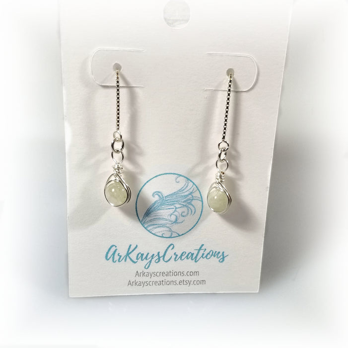 Aventurine Threader Earrings, Chain Earrings, Sterling Silver Jewelry