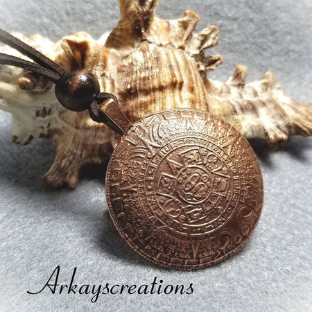 Aztec Calendar Pendant Necklace, Mayan Jewelry - Arkayscreations