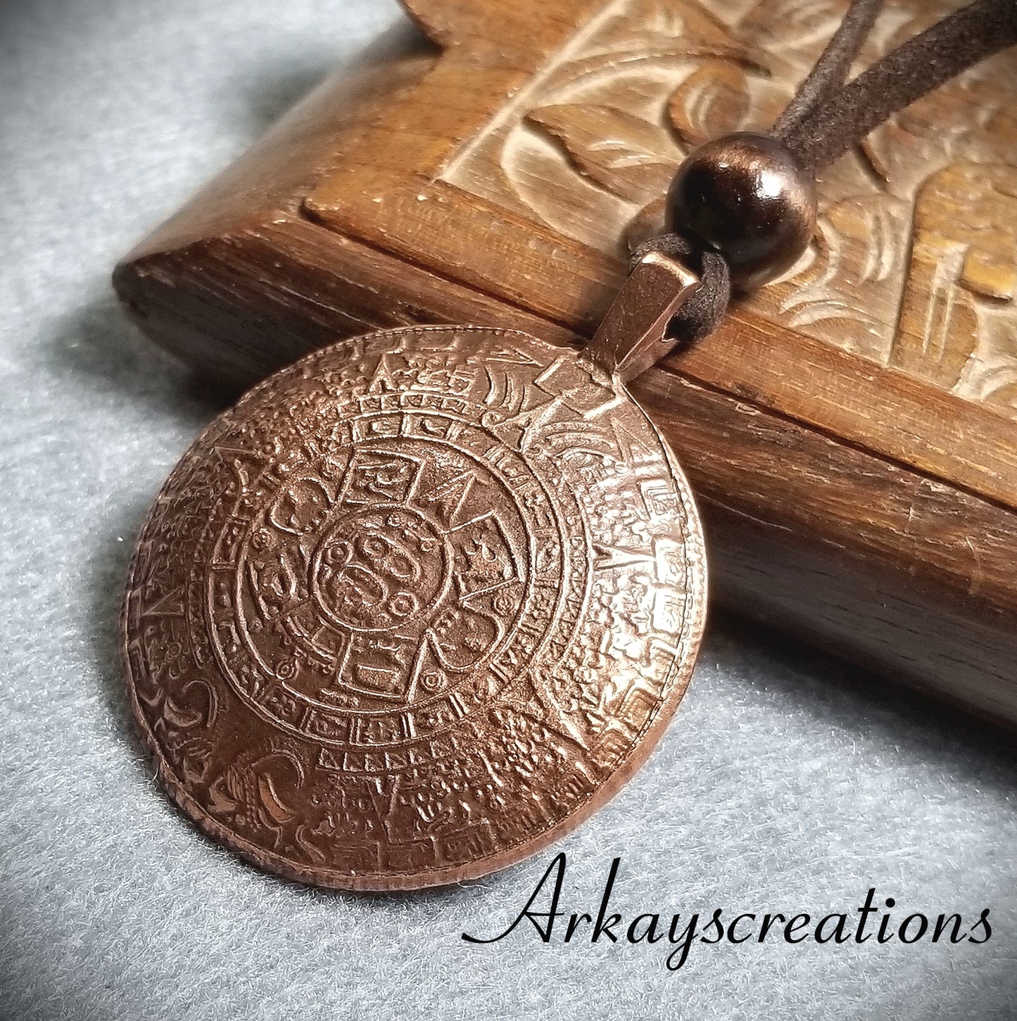 Aztec Calendar Pendant Necklace, Mayan Jewelry