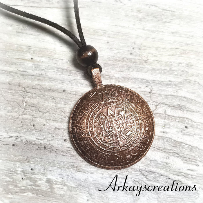 Aztec Calendar Pendant Necklace, Mayan Jewelry - Arkayscreations
