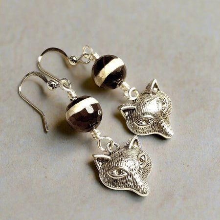 Banded Agate Silver Fox Earrings ~ Arkayscreations