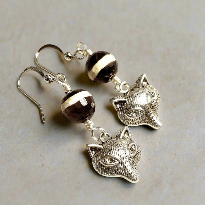 Banded Agate Silver Fox Earrings ~ Arkayscreations