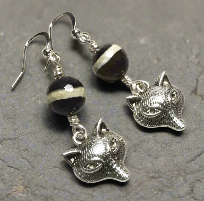 Banded Agate Silver Fox Earrings ~ Arkayscreations