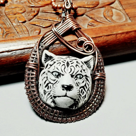 Bengal Tiger Pendant Necklace, Wire Weave Animal Jewelry
