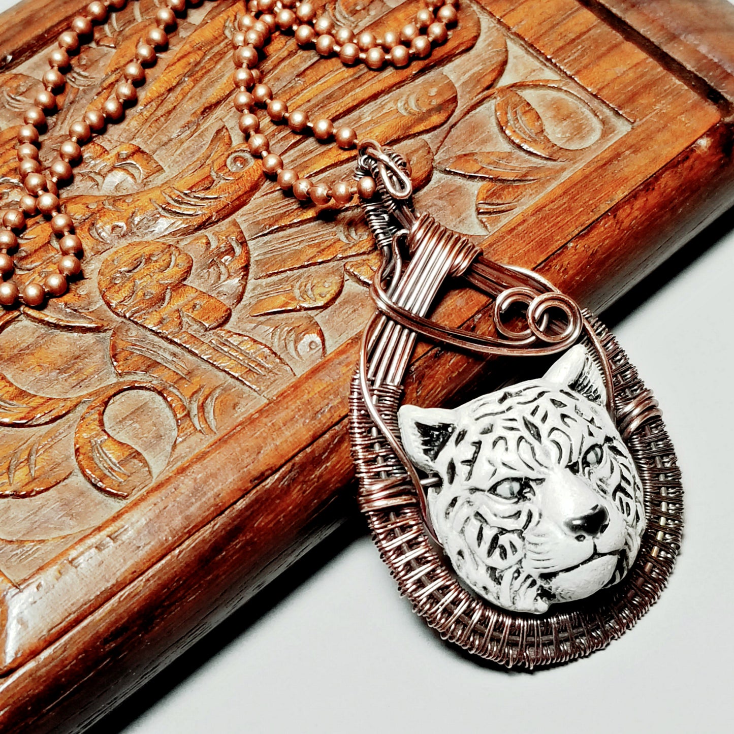 Bengal Tiger Pendant Necklace, Wire Weave Animal Jewelry