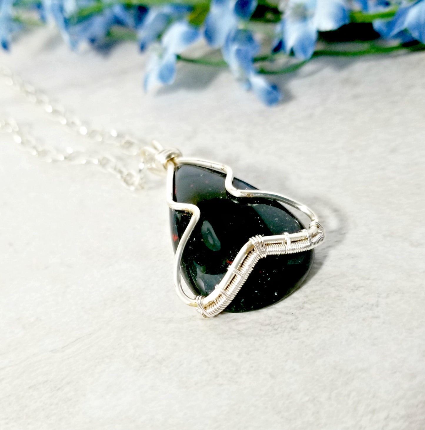 Black Onyx Necklace, Wire Wrapped Gemstone Jewelry