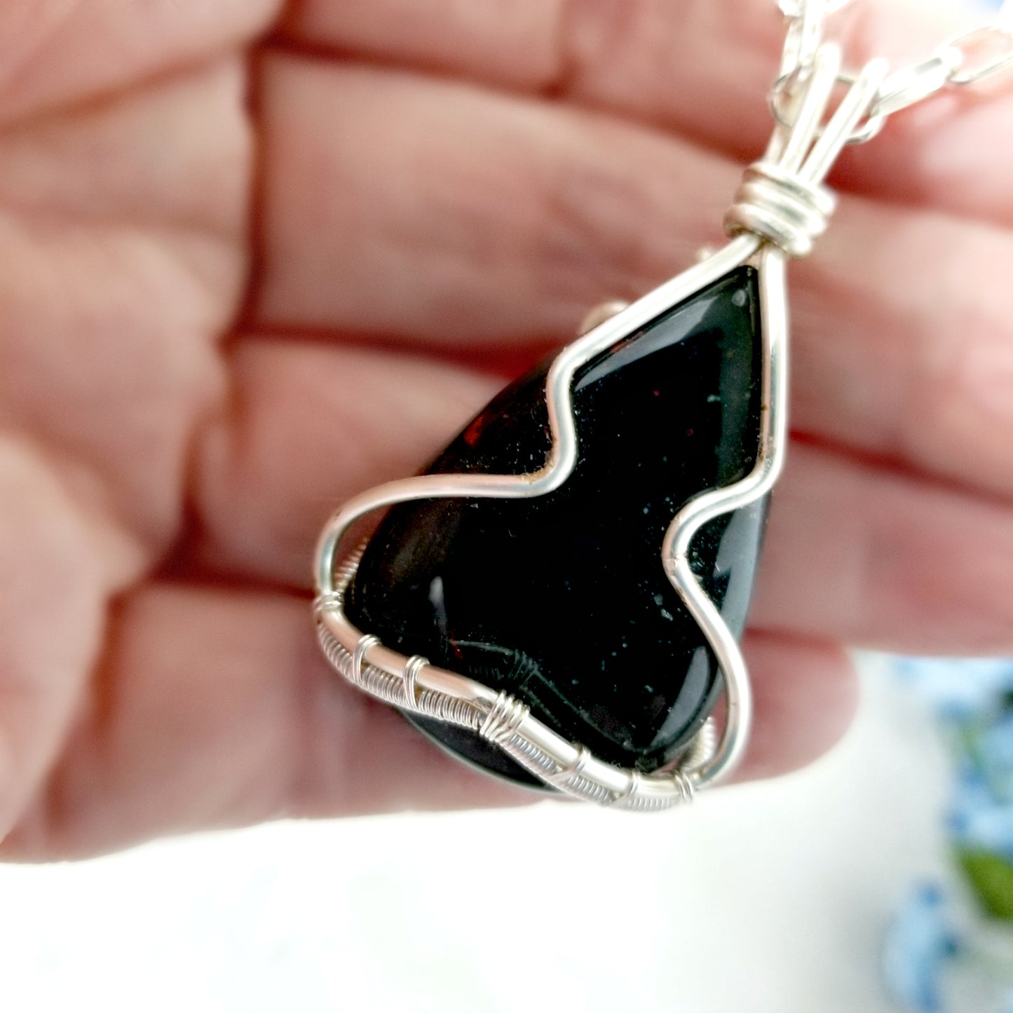 Black Onyx Necklace, Wire Wrapped Gemstone Jewelry