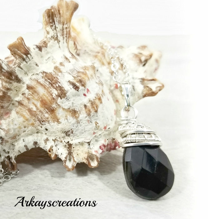 Wire Wrapped Crystal Teardrop Necklace, Wife Gift - Arkayscreations