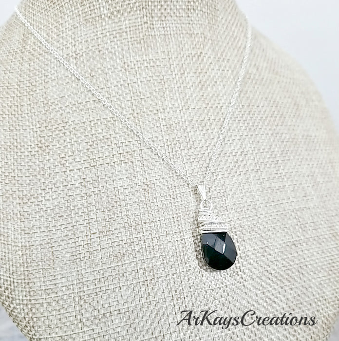 Wire Wrapped Crystal Teardrop Necklace, Wife Gift - Arkayscreations