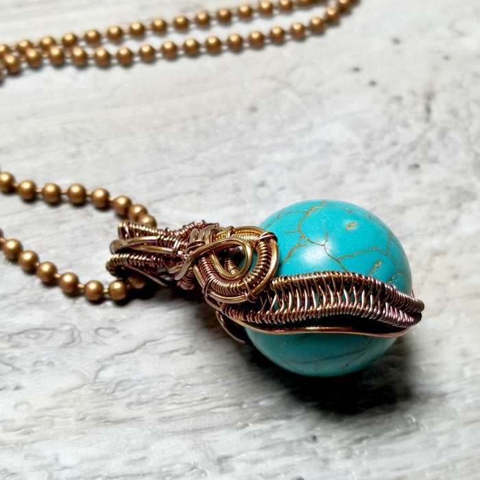 Blue Howlite Wire Wrapped Necklace, Copper Jewelry - Arkayscreations