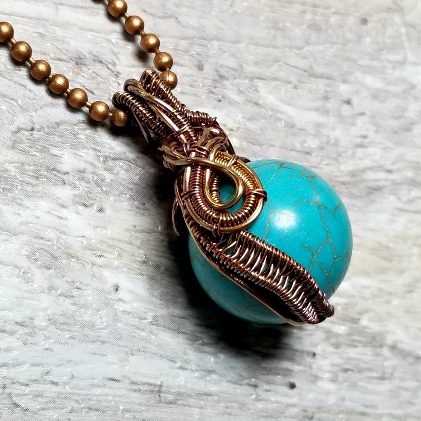 Blue Howlite Wire Wrapped Necklace, Copper Jewelry