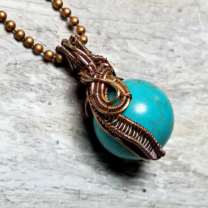 Blue Howlite Wire Wrapped Necklace, Copper Jewelry - Arkayscreations