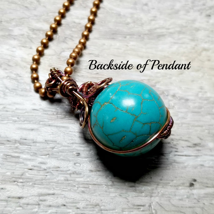 Blue Howlite Wire Wrapped Necklace, Copper Jewelry - Arkayscreations