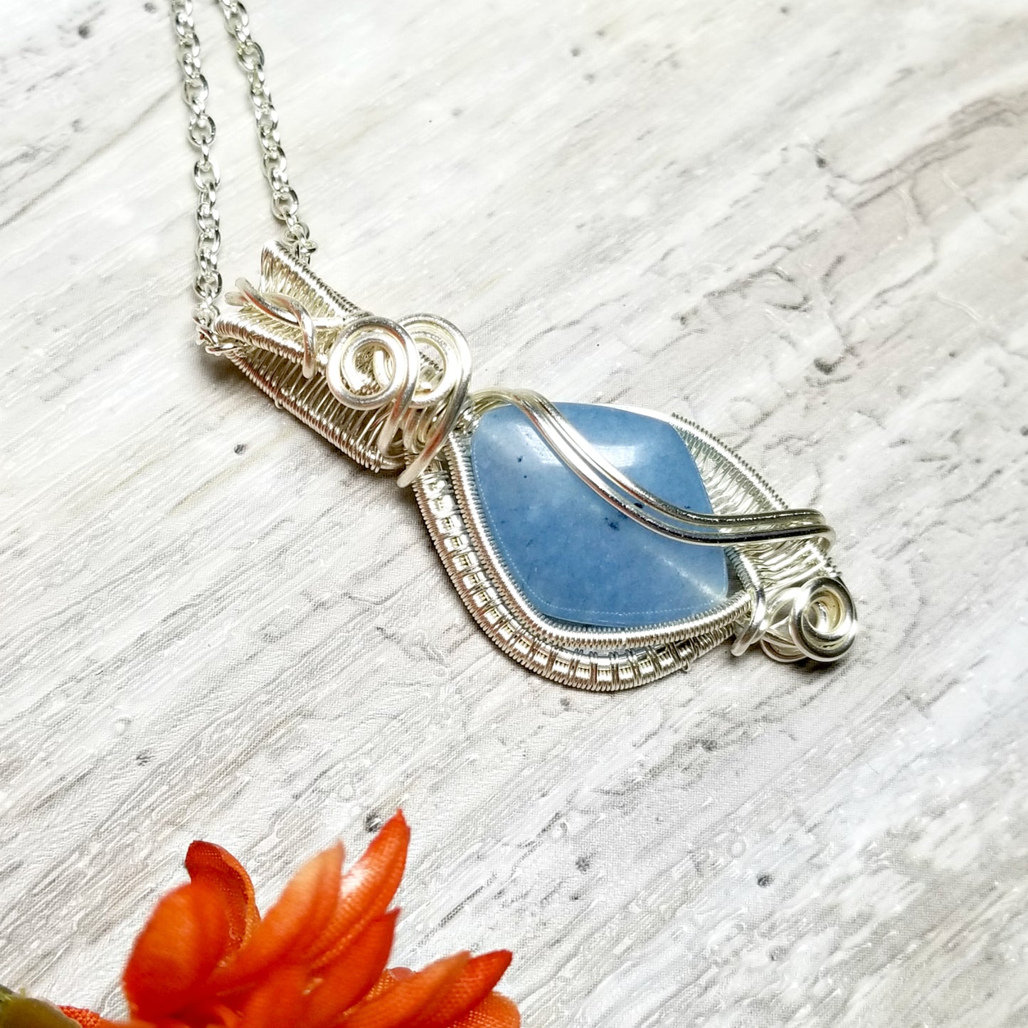 Blue Stone Necklace, Wire Weave Jewelry