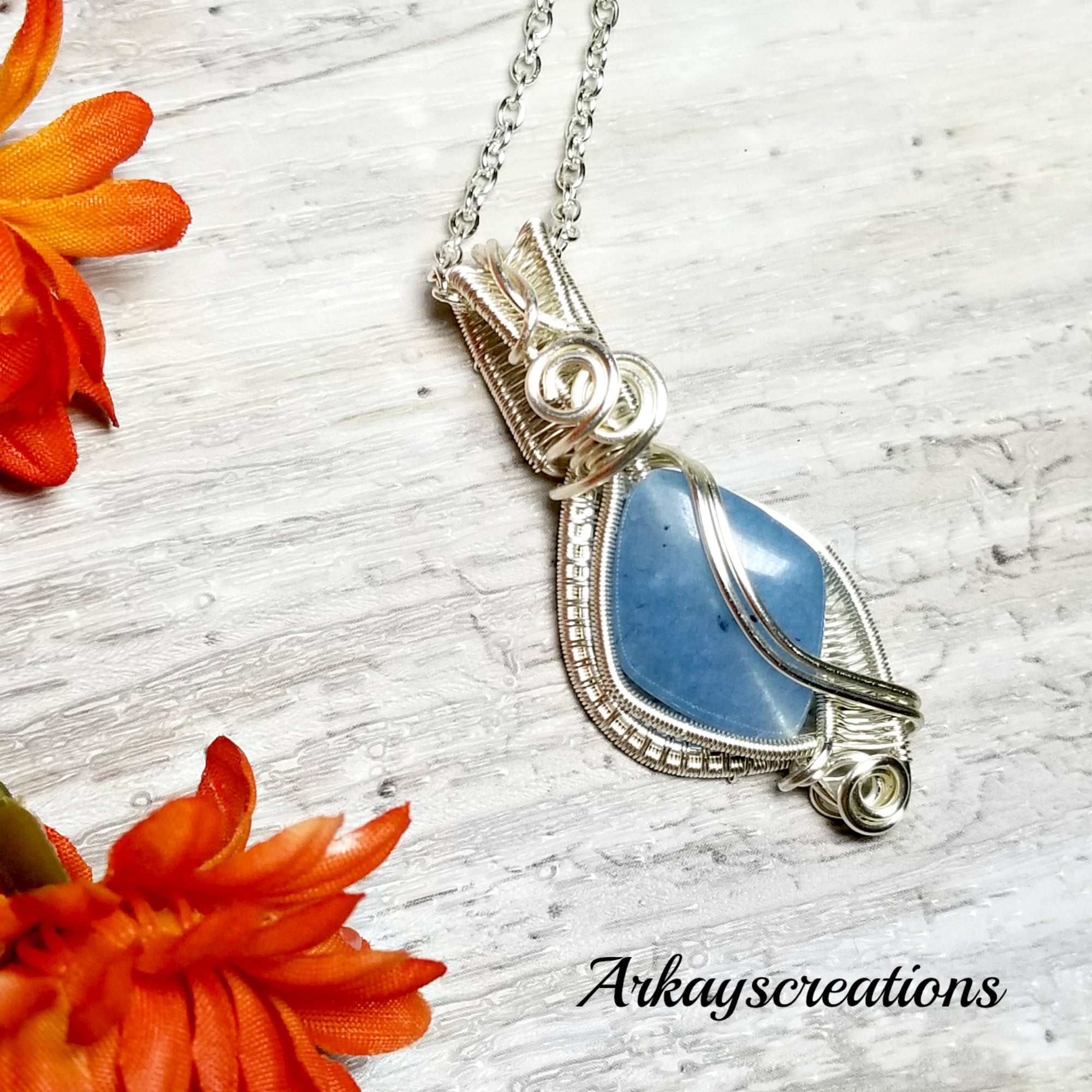 Blue Stone Necklace, Wire Weave Jewelry – Arkayscreations