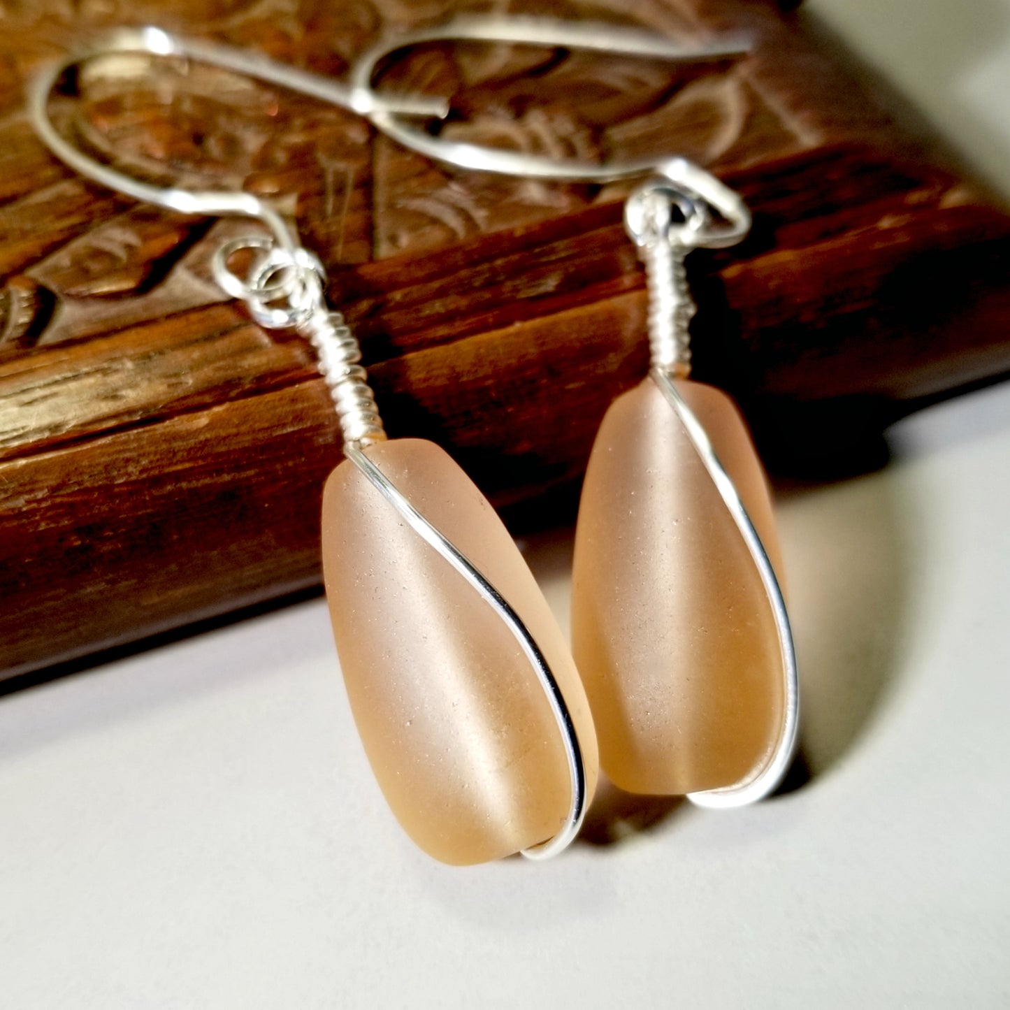 Blush Earrings, Seaglass Style Dangle Earrings, Peach Jewelry