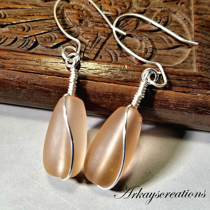 Blush Earrings, Seaglass Style Dangle Earrings, Peach Jewelry - Arkayscreations