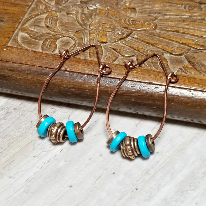 Boho Hoop Earrings, Copper Hammered Earrings, Gift Ideas - Arkayscreations