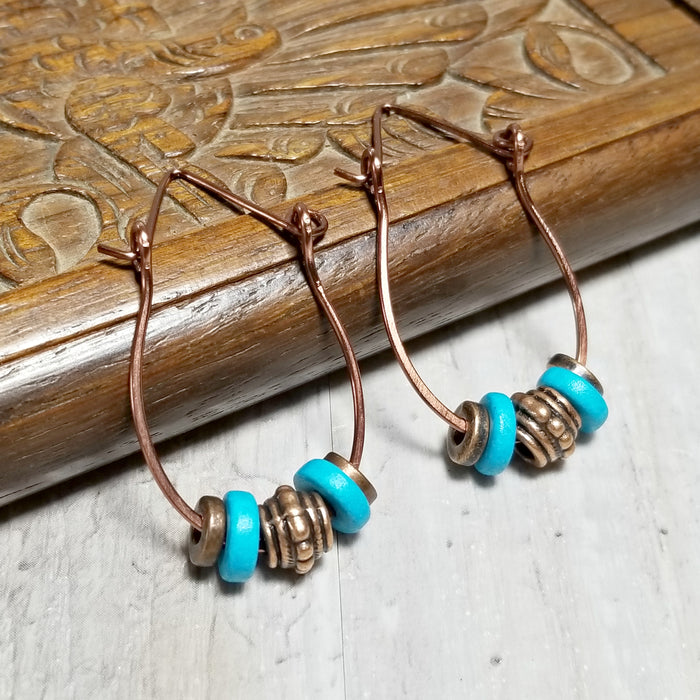 Boho Hoop Earrings, Copper Hammered Earrings, Gift Ideas - Arkayscreations