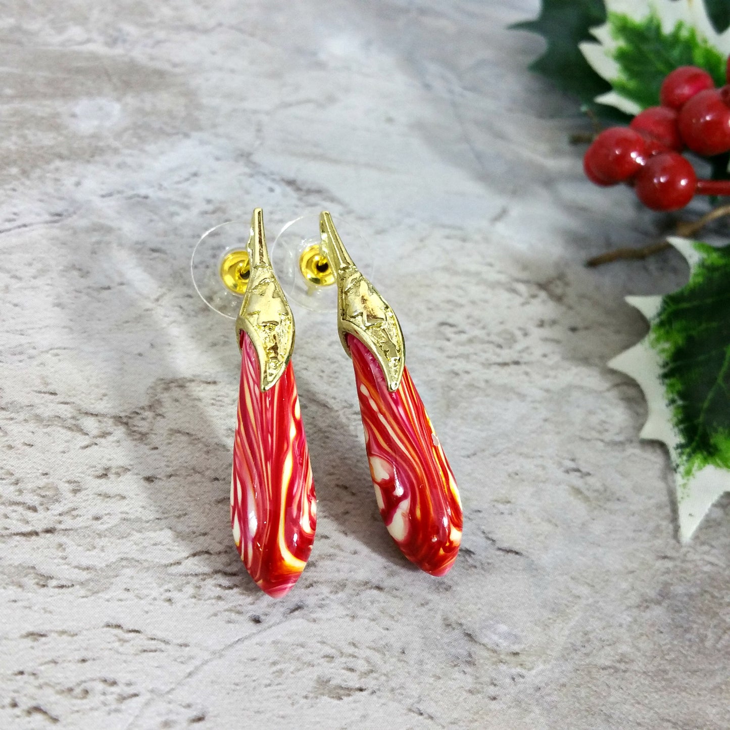 Stylish Red Stud Earrings, Red Jewelry