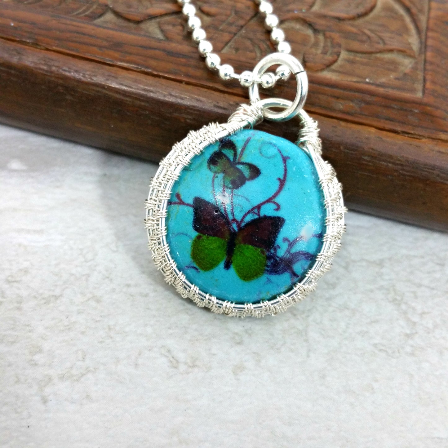 Wire Wrapped Butterfly Necklace, Boho Necklace, Howlite Jewelry