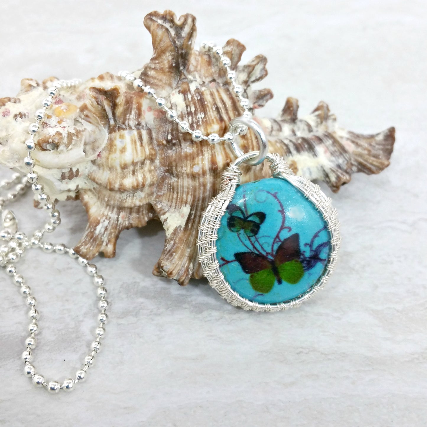 Wire Wrapped Butterfly Necklace, Boho Necklace, Howlite Jewelry