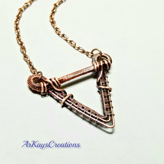 Geometric Triangle Necklace, Wire Weave Jewelry, Wire Wrapped Copper Pendant