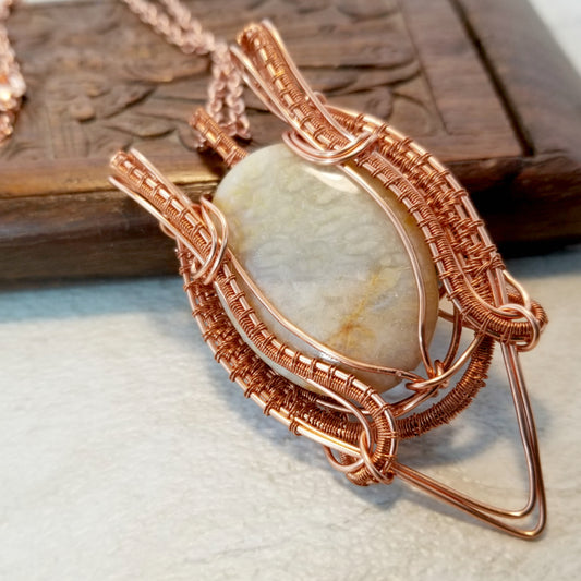 Wire Wrapped Jasper Stone, Raw Copper Stone Pendant Necklace