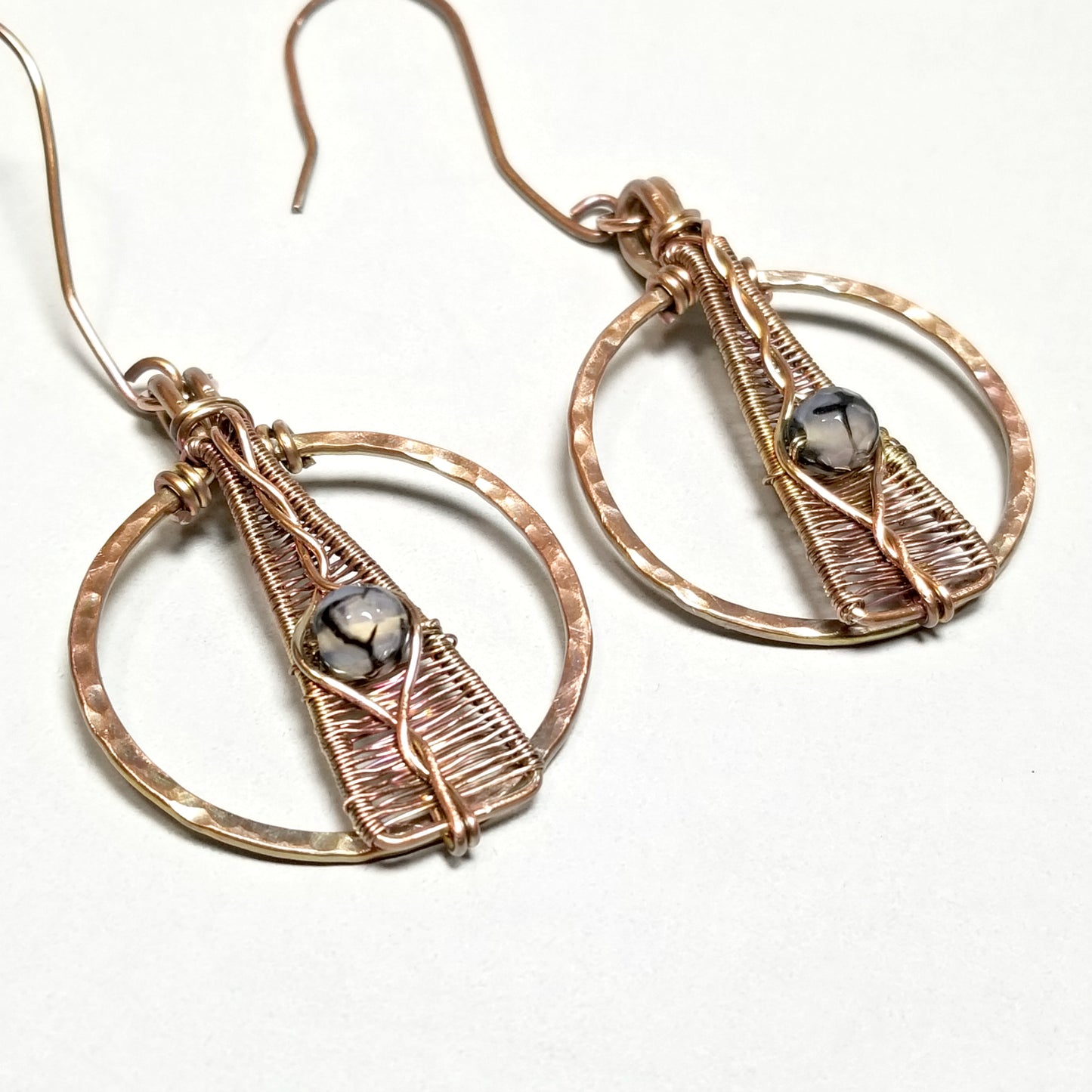 Copper Wire Wrapped Earrings with Dragon Vein, Agate Jewelry