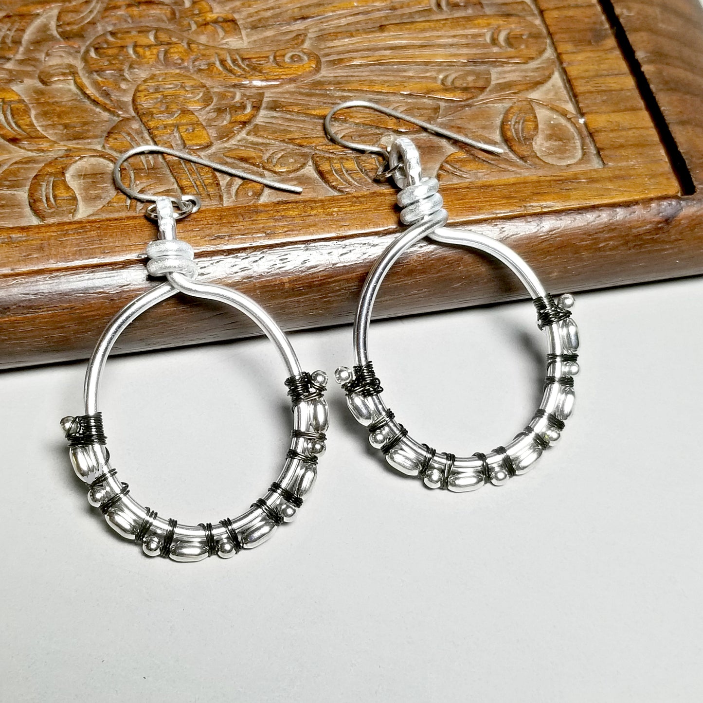 Dangle Earrings for Sensitive Ears, Aluminum Jewelry, Silver Hoop Earrings