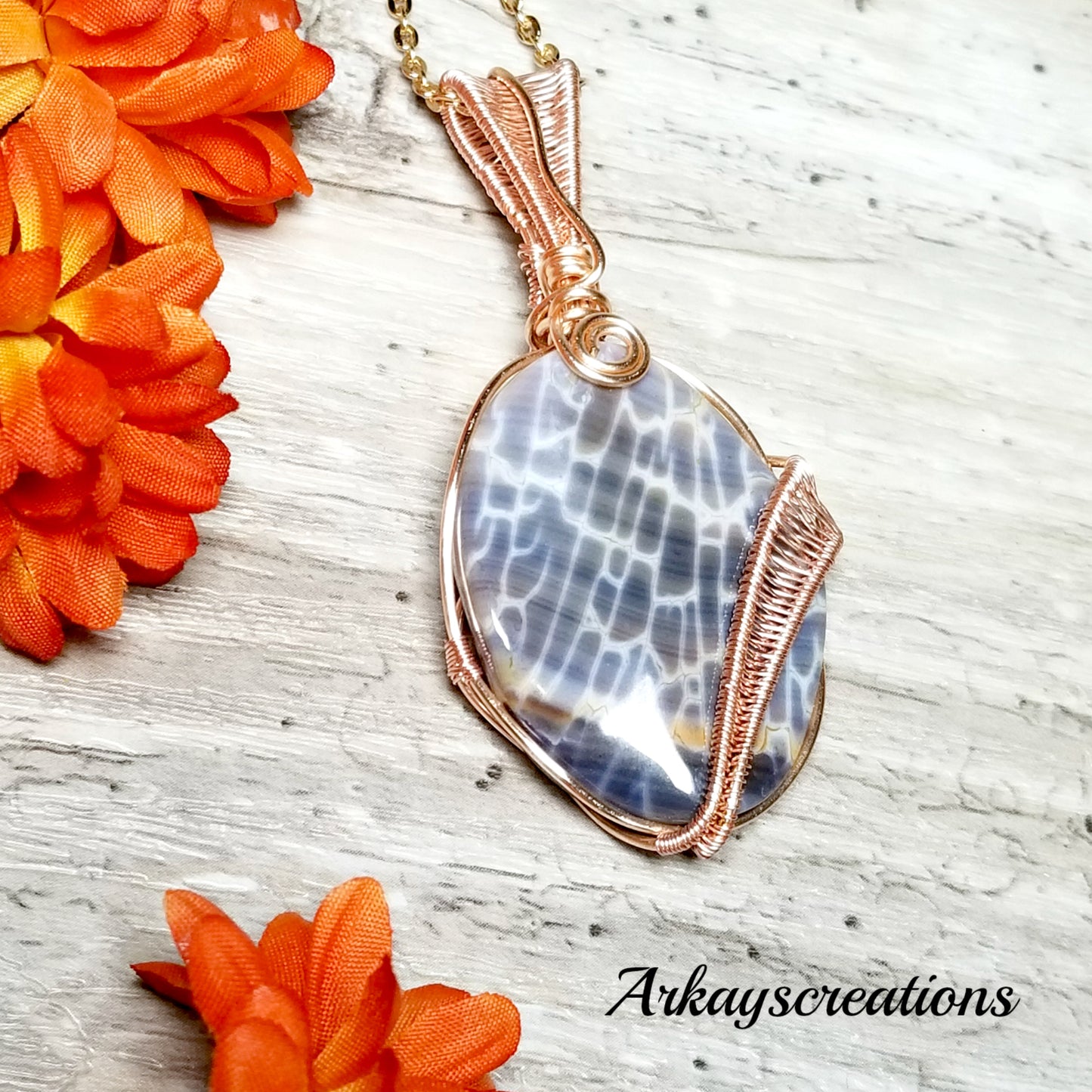 Dragon-Scale Agate Pendant, Wire Wrapped Natural Stone Necklace