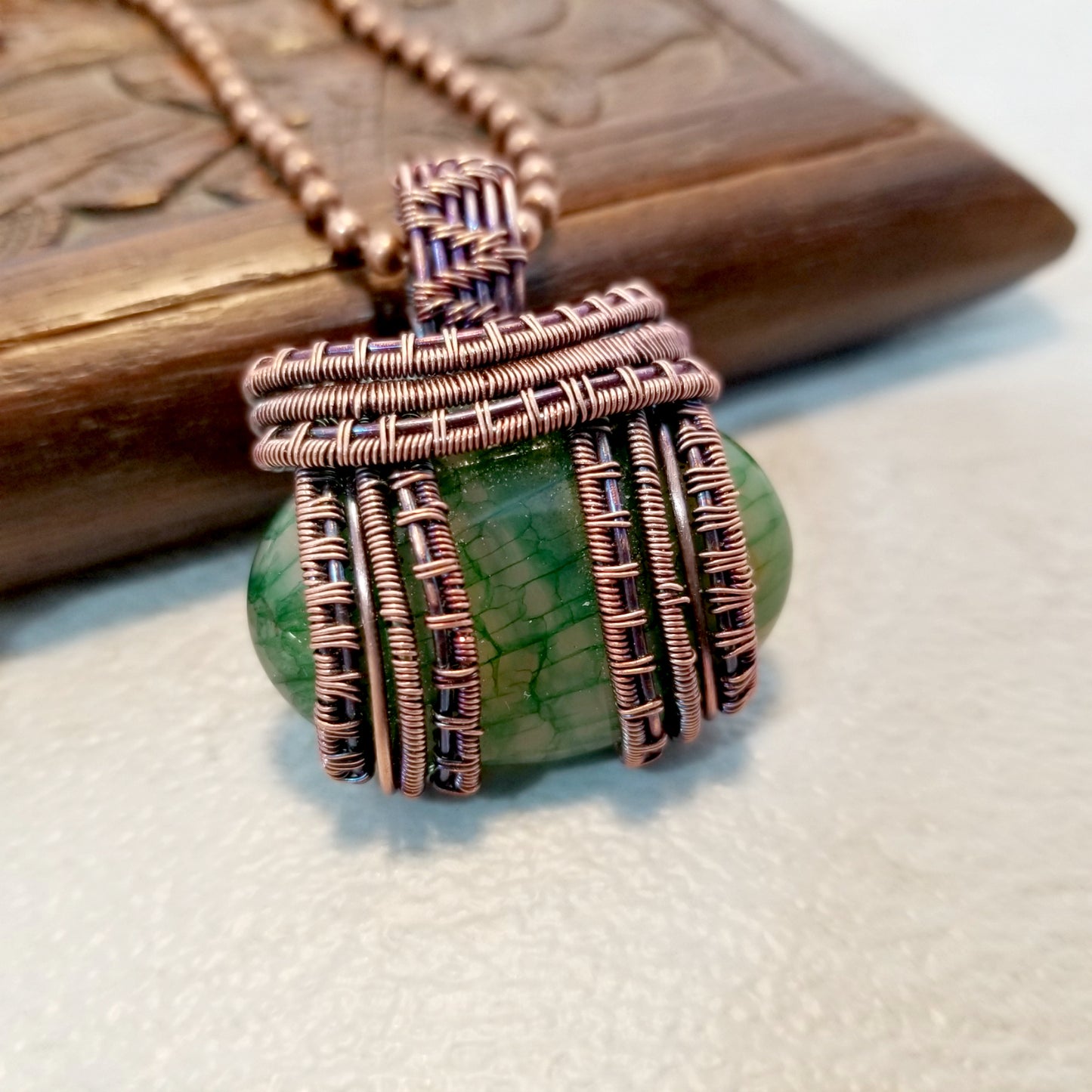 Dragon Vein Agate Necklace, Wire Woven Pendant