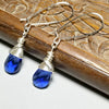 Earrings Sapphire Blue Glass, Wire Wrapped Cobalt Blue Jewelry - Arkayscreations