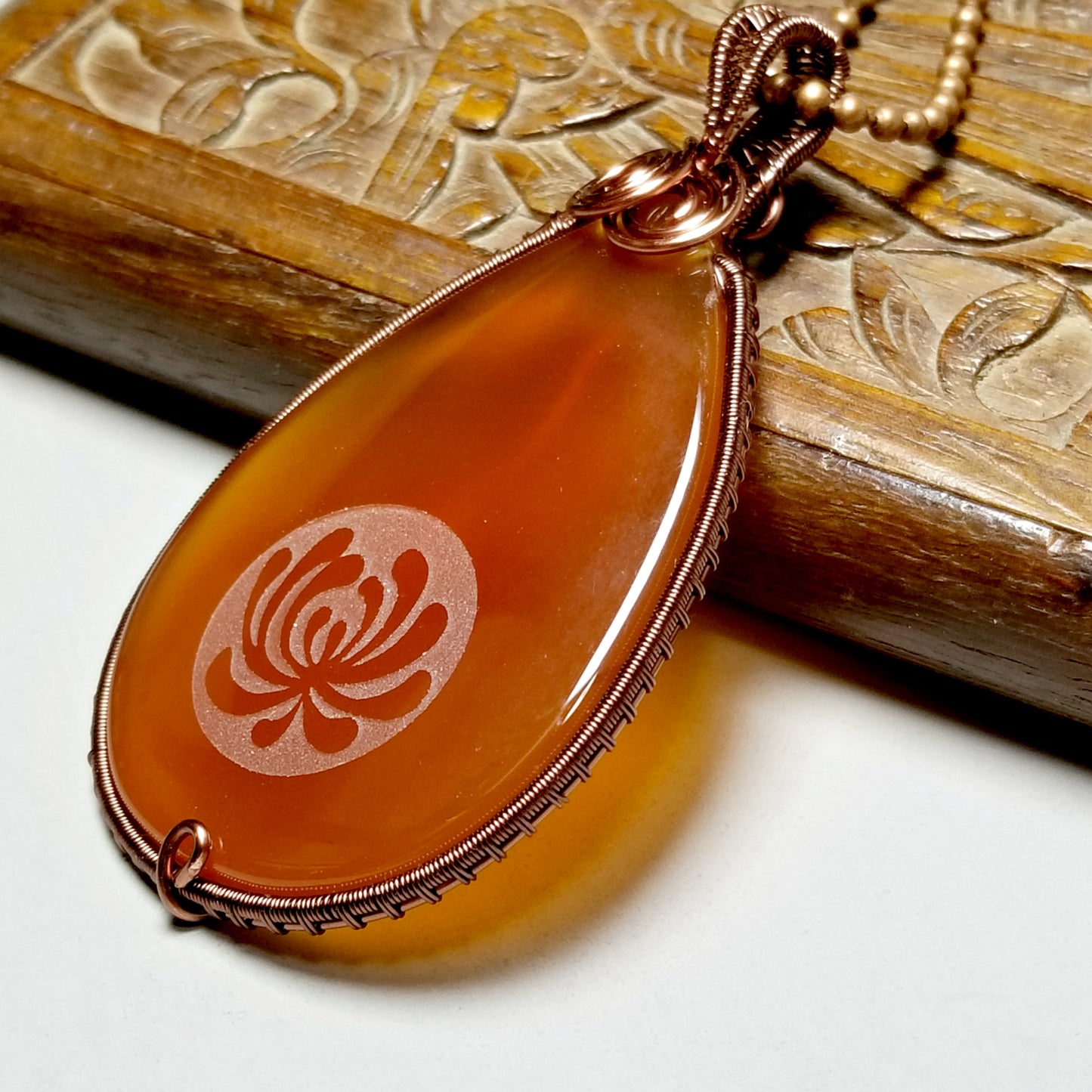 Large Etched Teardrop Stone Necklace, Healing Jewelry