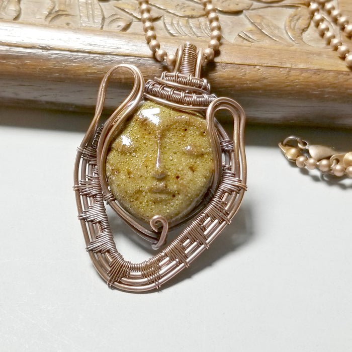 Face Pendant, Tribal Jewelry, Wire Wrap Necklace - Arkayscreations