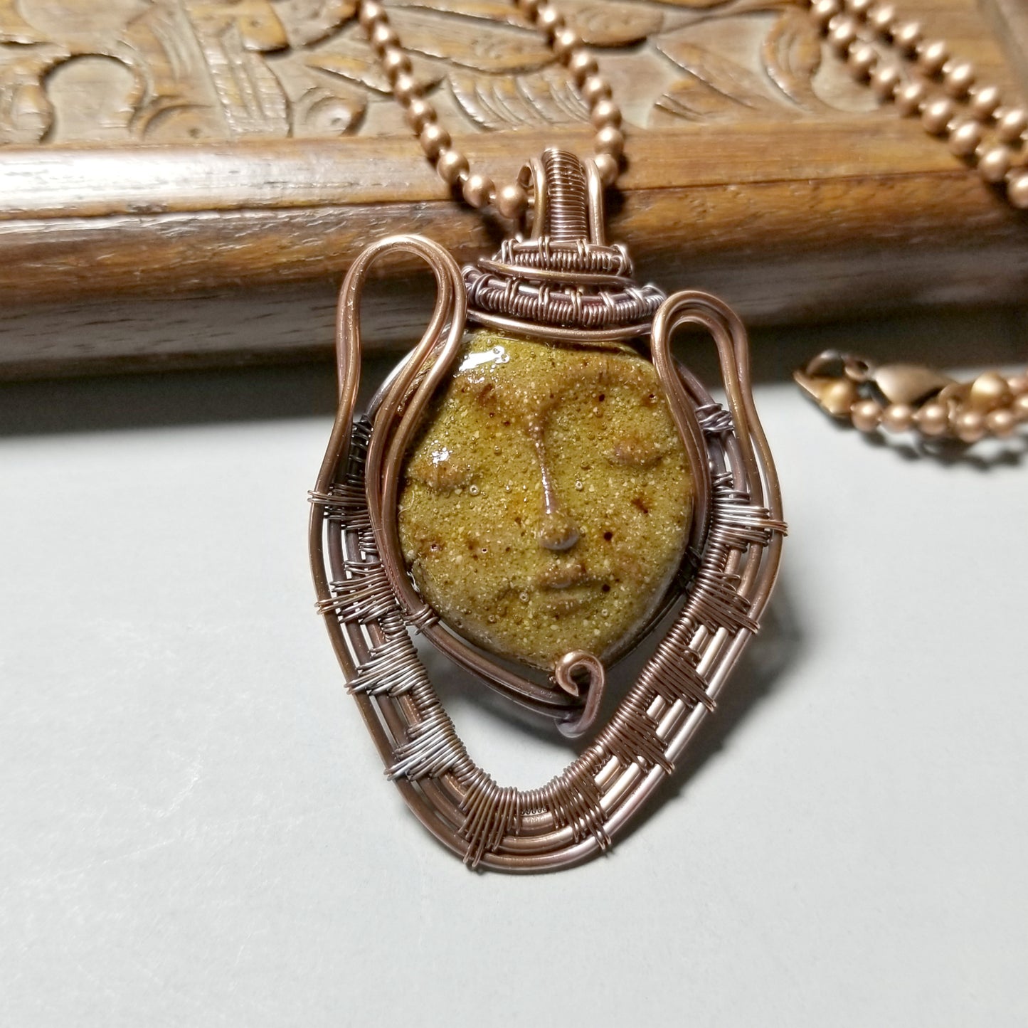 Face Pendant, Tribal Jewelry, Wire Wrap Necklace