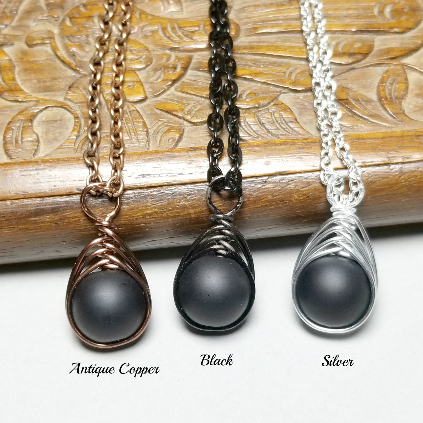 Flat Black Onyx Herringbone Necklace