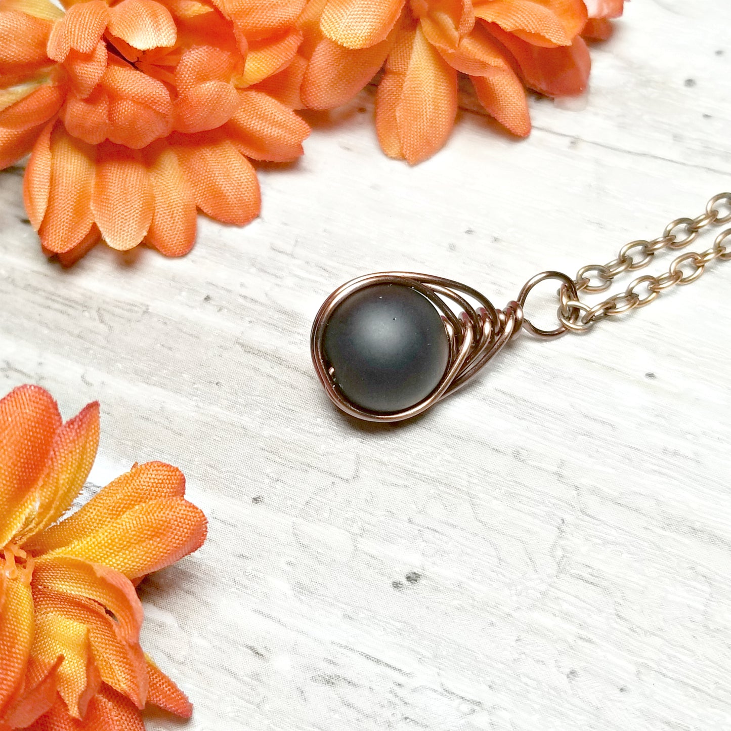 Flat Black Onyx Herringbone Necklace