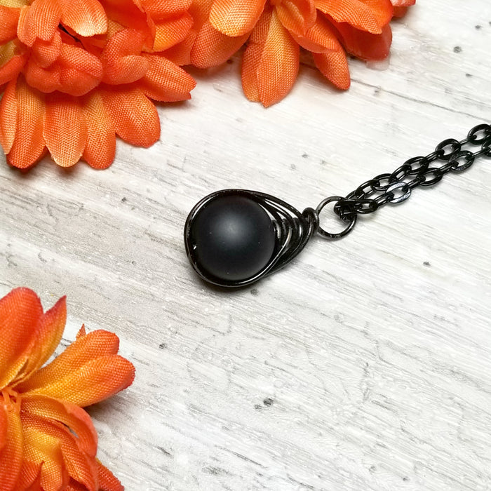 Flat Black Onyx Herringbone Necklace - Arkayscreations