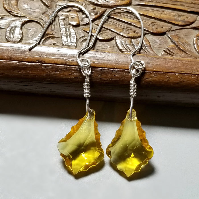 Glass Dangling Earrings, Victorian Style Yellow Jewelry - Arkayscreations