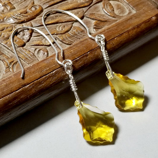 Glass Dangling Earrings, Victorian Style Yellow Jewelry