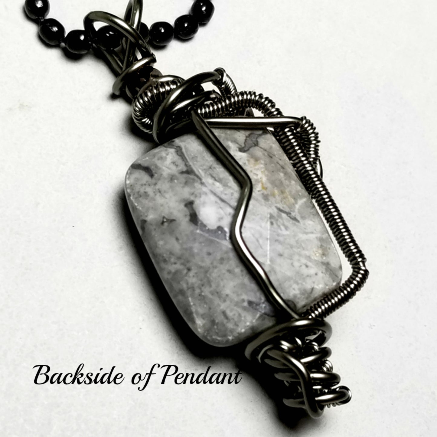 Wire Weave Gray Stone Necklace, Gray Jasper Jewelry