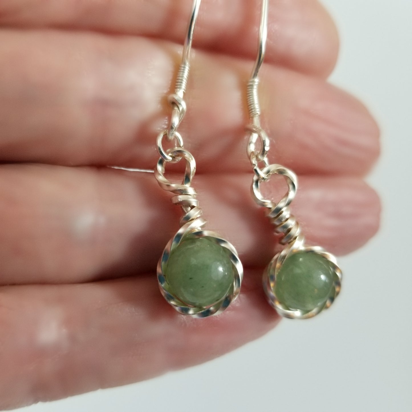 Green Aventurine Earrings, Stone Earrings, Wire Jewelry